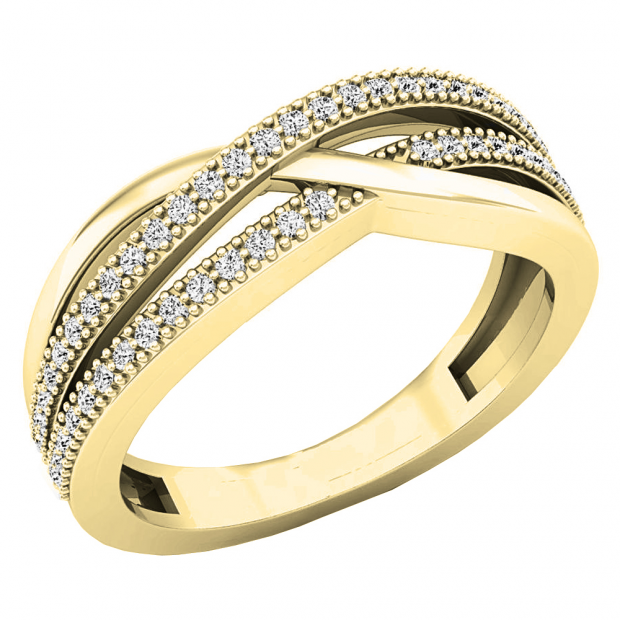 0.20 Carat (ctw) 10K Yellow Gold Round Diamond Ladies Swirl Cocktail Fashion Right Hand Ring 1/5 CT