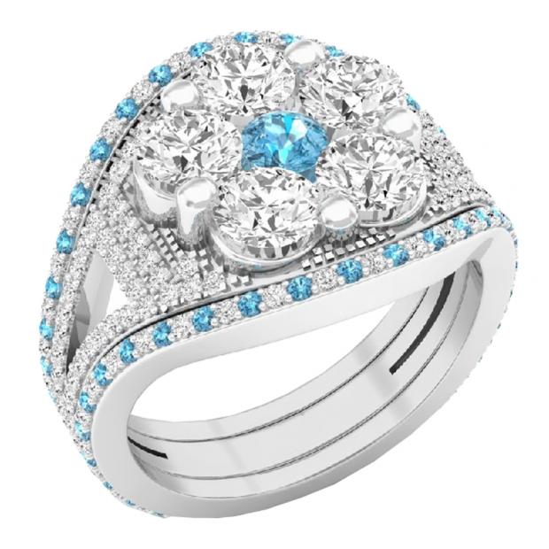 Small White Diamond with Center White & Blue Topaz Cubic Zirconia
