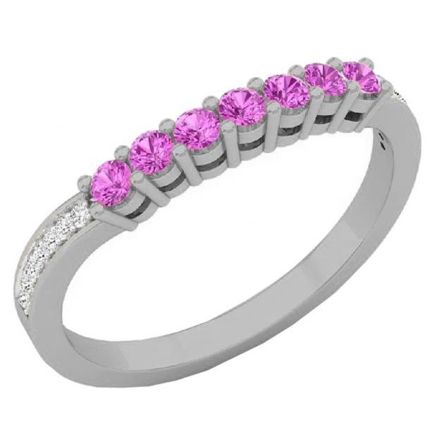 0.35 Carat (ctw) 14K White Gold Round Pink Sapphire & White Diamond Ladies Wedding Stackable Band