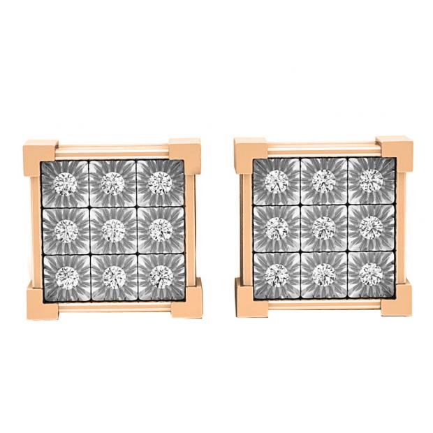 0.20 Carat (ctw) 10K Rose Gold Round Diamond VProng Square Shape Mens Hip Hop Stud Earrings 1/5 CT