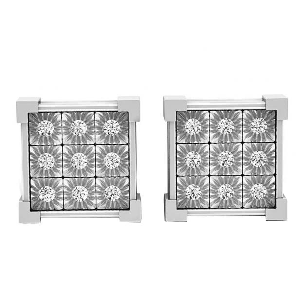 0.20 Carat (ctw) 10K White Gold Round Diamond V Prong Square Shape Mens Hip Hop Stud Earrings 1/5 CT