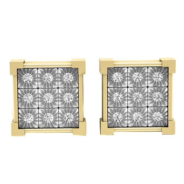 0.20 Carat (ctw) 18K Yellow Gold Round Diamond VProng Square Shape Mens Hip Hop Stud Earrings 1/5 CT