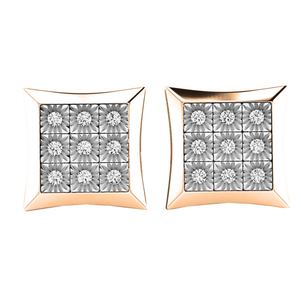 0.20 Carat (ctw) 10K Rose Gold Round Cut Diamond Kite Shape Mens Hip Hop Iced Stud Earrings 1/5 CT