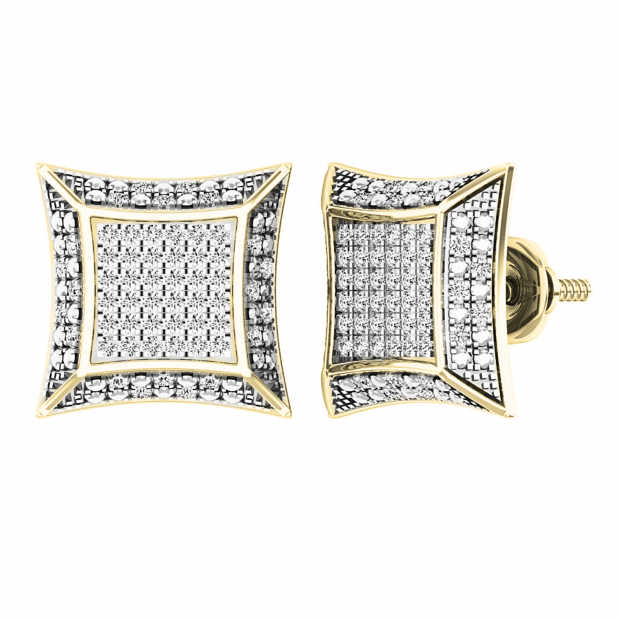 0.30 Carat (ctw) 10K Yellow gold Round Diamond Micro Pave Setting Kite Shape Stud Earrings 1/3 CT