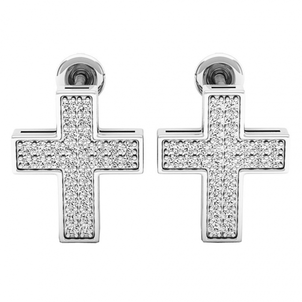0.45 Carat (ctw) 10K White Gold Round Cut White Diamond Ladies Cross Stud Earrings 1/2 CT