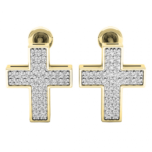 0.45 Carat (ctw) 10K Yellow Gold Round Cut White Diamond Ladies Cross Stud Earrings 1/2 CT