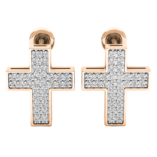 0.45 Carat (ctw) 14K Rose Gold Round Cut White Diamond Ladies Cross Stud Earrings 1/2 CT