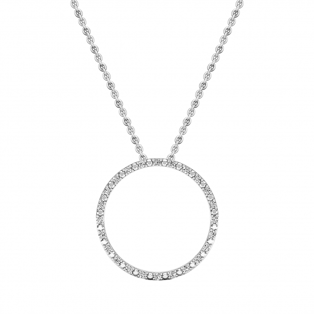 0.15 Carat (ctw) Sterling Silver Round Cut Diamond Ladies Circle Pendant (Silver Chain Included)