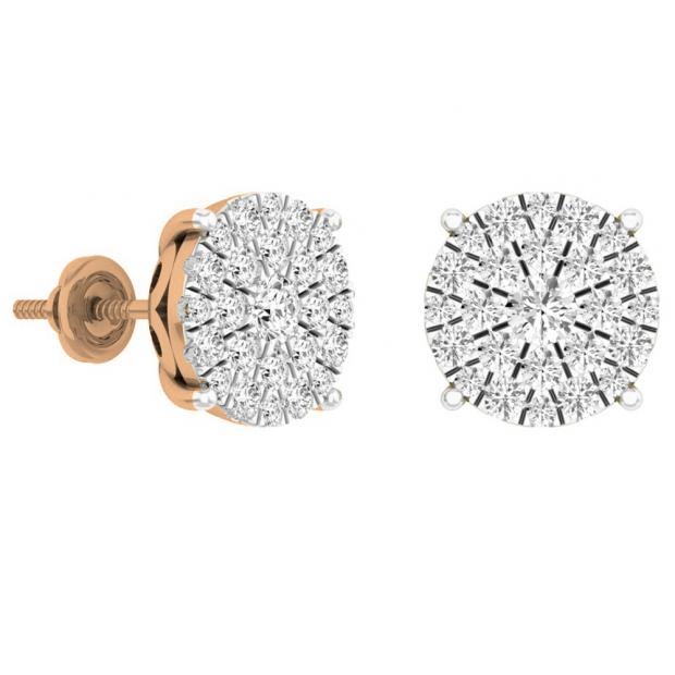 1.55 Carat (ctw) 10K Rose Gold Round Diamond Ladies Fashion Cluster Style Stud Earrings 1 1/2 CT