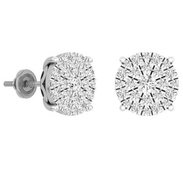 1.55 Carat (ctw) 10K White Gold Round Diamond Ladies Fashion Cluster Style Stud Earrings 1 1/2 CT