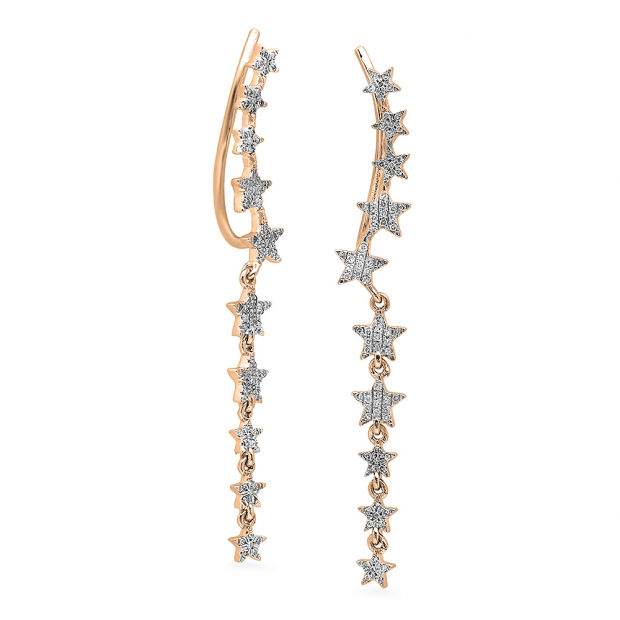 0.26 Carat (ctw) 14K Rose Gold Round White Diamond Ladies Stars Dangling Drop Earrings 1/4 CT