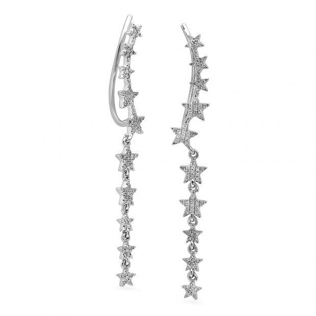 0.26 Carat (ctw) 14K White Gold Round White Diamond Ladies Stars Dangling Drop Earrings 1/4 CT
