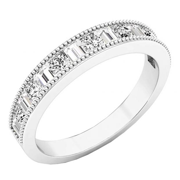 0.50 Carat (ctw) 10K White Gold Baguette & Round Diamond Ladies Wedding Stackable Band 1/2 CT