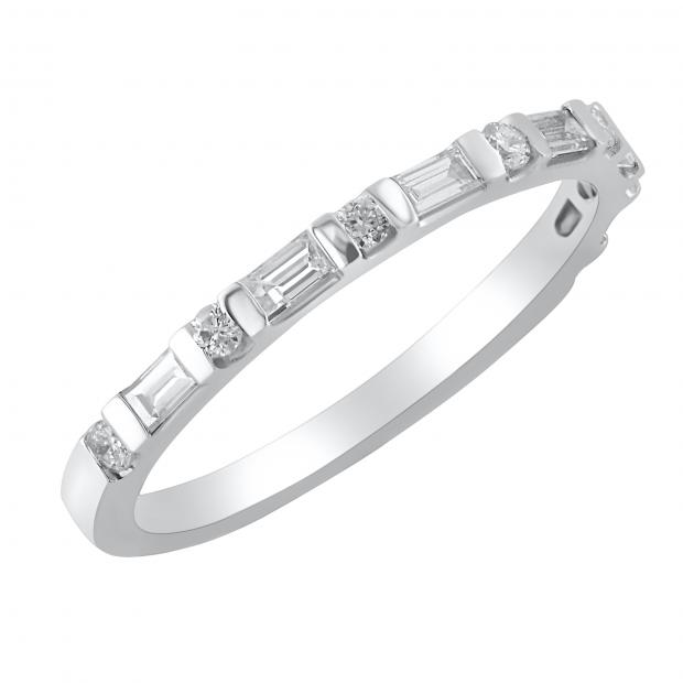 0.33 Carat (ctw) 14K White Gold Round & Baguette Diamond Ladies Anniversary Wedding Band 1/3 CT