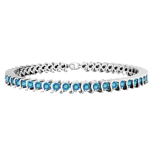3.45 Carat (ctw) Sterling Silver Round Blue Topaz Ladies Tennis Bracelet