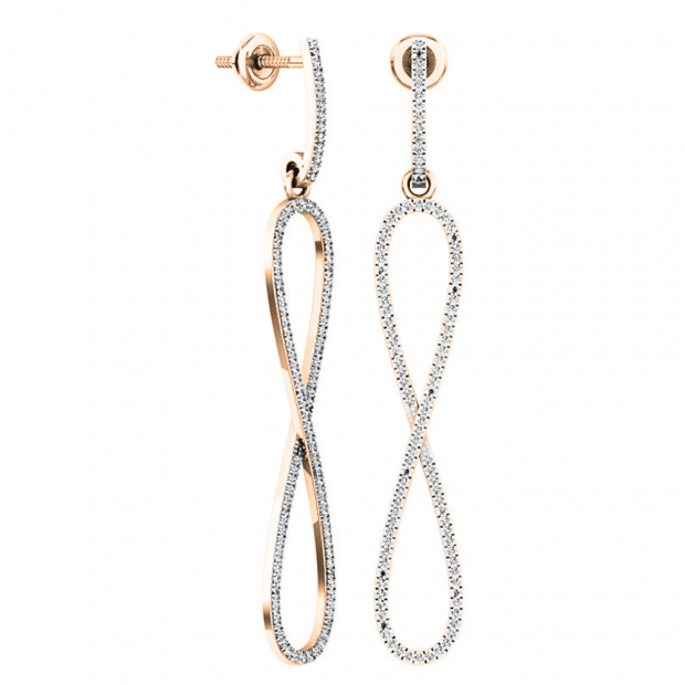 0.42 Carat (ctw) 18K Rose Gold Round Diamond Ladies Infinity Style Long Dangling Drop Earrings