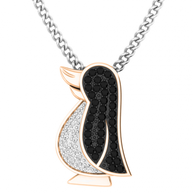0.25 Carat (ctw) 18K Rose Gold Round Black & White Diamond Penguin Pendant 1/4 CT (Chain Included)