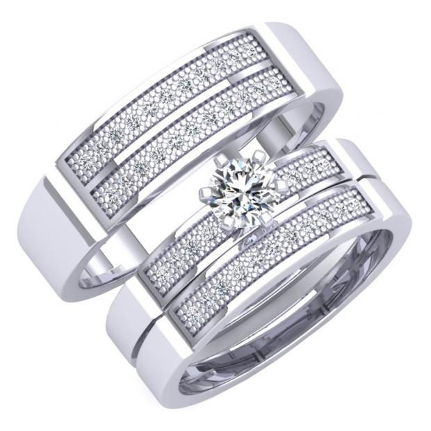 0.85 Carat (ctw) 18K White Gold round Cubic Zirconia & Diamond Men & Women