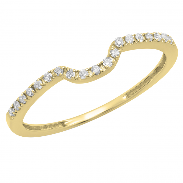 0.11 Carat (ctw) 10K Yellow Gold Round White Diamond Ladies Anniversary Wedding Band Guard Ring