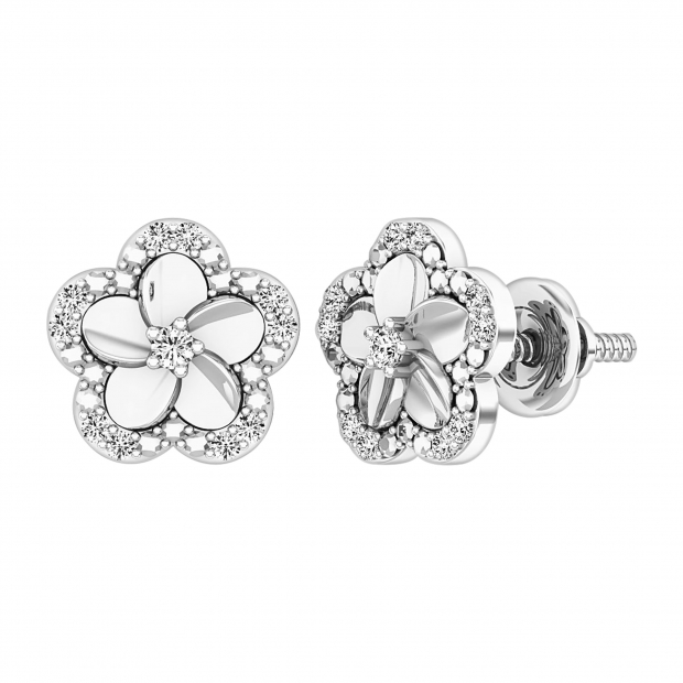 0.10 Carat (ctw) Round Diamond Ladies Cluster Plumeria Flower Stud Earrings 1/10 CT Sterling Silver