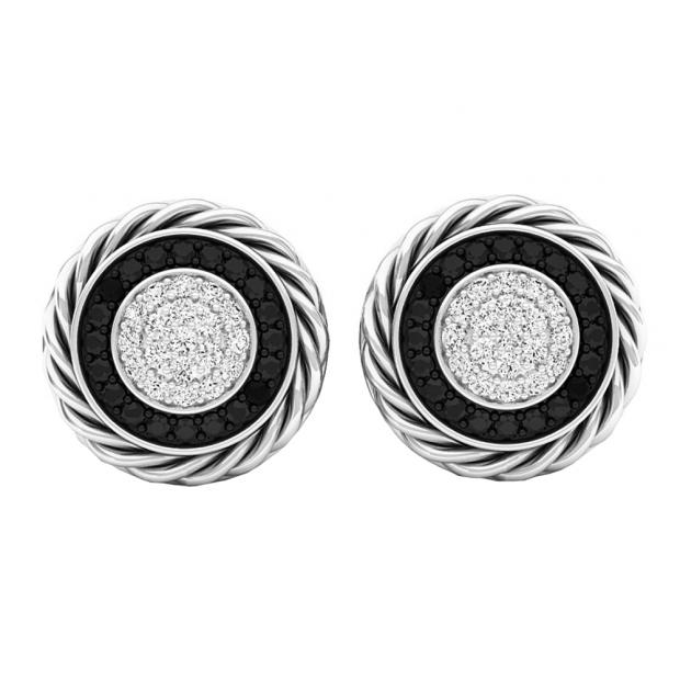 0.25 Carat (ctw) Sterling Silver Round Cut Black & White Diamond Ladies Stud Earrings 1/4 CT