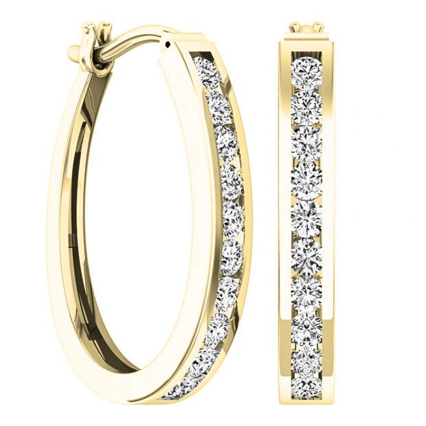 0.95 Carat (ctw) 14K Yellow Gold Round White Diamond Ladies Hoop Huggies Earrings 1 CT