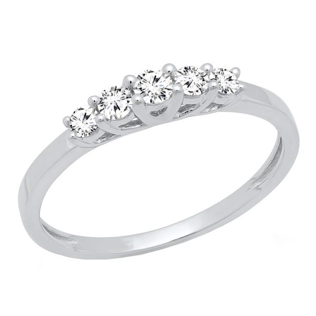0.25 Carat (ctw) 14K White Gold 5 Stone Round Diamond Ladies Anniversary Wedding Ring Band 1/4 CT