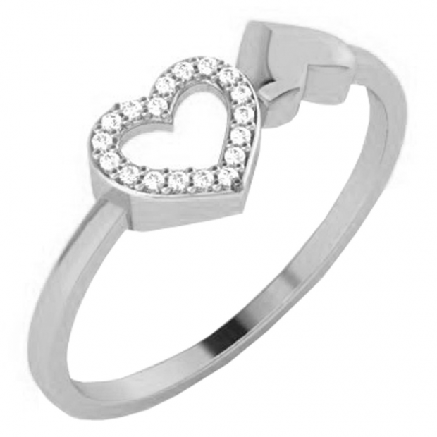 0.07 Carat (ctw) 14K White Gold Round White Diamond Ladies Bridal Promise Heart Engagement Ring