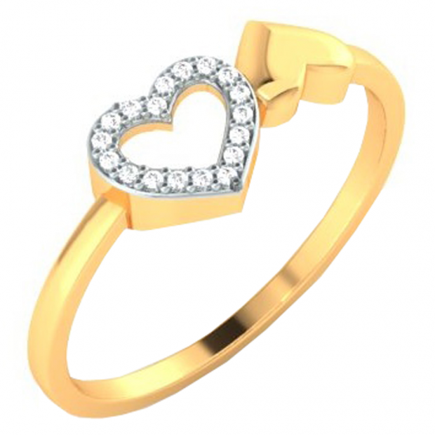 0.07 Carat (ctw) 14K Yellow Gold Round White Diamond Ladies Bridal Promise Heart Engagement Ring