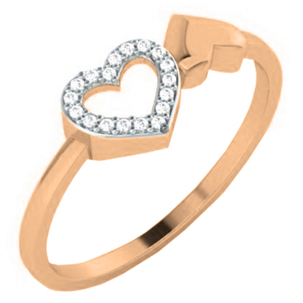 0.07 Carat (ctw) 18K Rose Gold Round White Diamond Ladies Bridal Promise Heart Engagement Ring