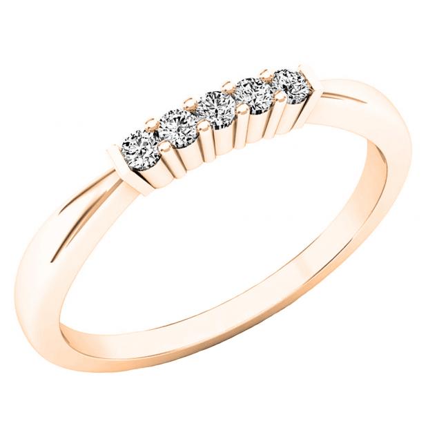 0.10 Carat (ctw) 18K Rose Gold 5 Stone Round Diamond Ladies Anniversary Wedding Ring Band 1/10 CT