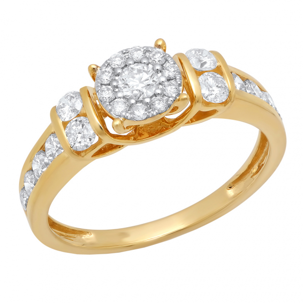 0.85 Carat (ctw) 10K Yellow Gold Round Diamond Ladies Bridal Engagement Ring 1 CT