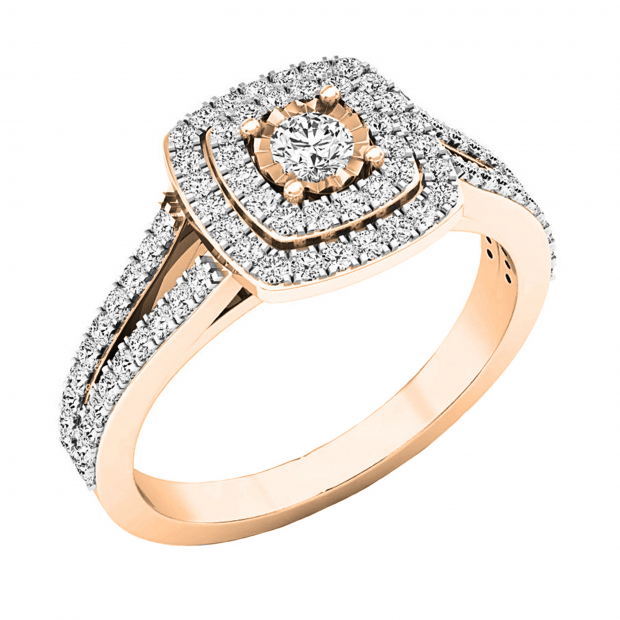 0.60 Carat (ctw) 10K Rose Gold Round White Diamond Ladies Split Shank Engagement Halo Bridal Ring