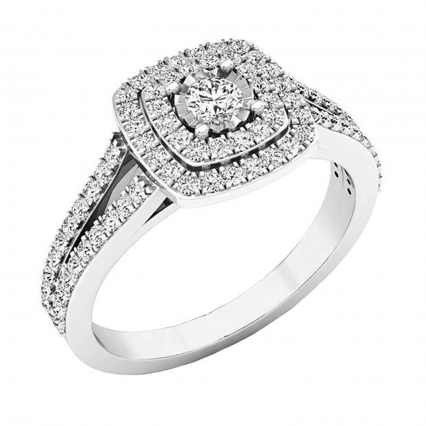 0.60 Carat (ctw) 10K White Gold Round White Diamond Ladies Split Shank Engagement Halo Bridal Ring