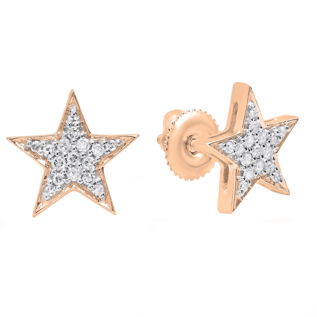 0.20 Carat (ctw) 10K Rose Gold Round Cut White Diamond Ladies Star Shape Fashion Stud Earrings