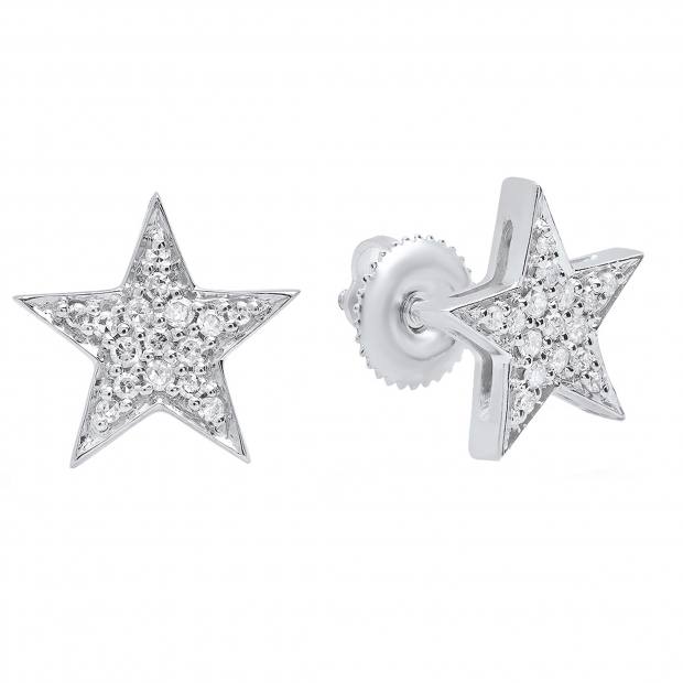 0.20 Carat (ctw) 10K White Gold Round Cut White Diamond Ladies Star Shape Fashion Stud Earrings