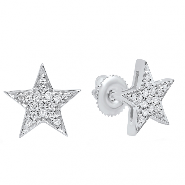 0.20 Carat (ctw) 14K White Gold Round Cut White Diamond Ladies Star Shape Fashion Stud Earrings
