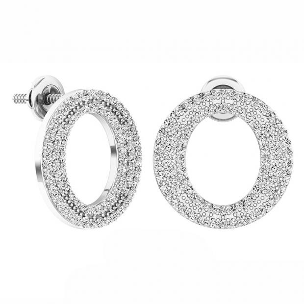 0.70 Carat (ctw) Sterling Silver Round Cut Diamond Ladies Circle Shape Fashion Stud Earrings 3/4 CT