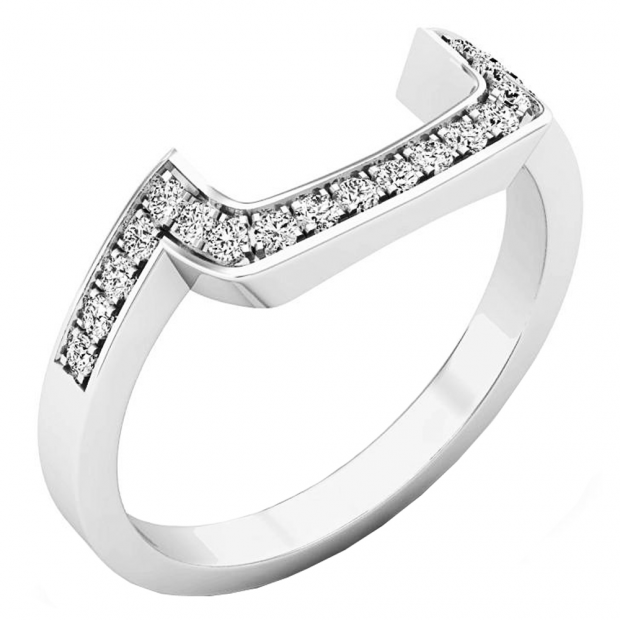 0.20 Carat (ctw) 10K White Gold Round Diamond Ladies Stackable Wedding Contour Band 1/5 CT