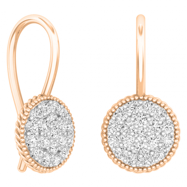 0.65 Carat (ctw) 18K Rose Gold Round White Diamond Ladies Cluster Style Dangling Drop Earrings