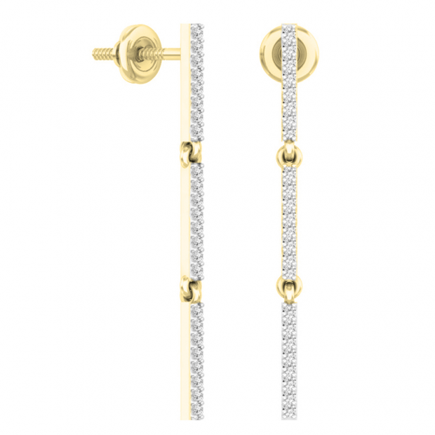 0.25 Carat (ctw) 14K Yellow Gold Round White Diamond Ladies Linear Bar Drop Earring 1/4 CT