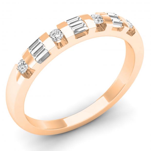 0.25 Carat (ctw) 14K Rose Gold Round & Baguette Cut Diamond Ladies Anniversary Wedding Band 1/4 CT