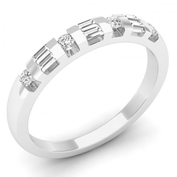 0.25 Carat (ctw) 14K White Gold Round & Baguette Cut Diamond Ladies Anniversary Wedding Band 1/4 CT
