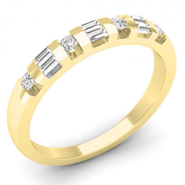 0.25 Carat (ctw) 14K Yellow Gold Round & Baguette Cut Diamond Ladies Anniversary Wedding Band 1/4 CT