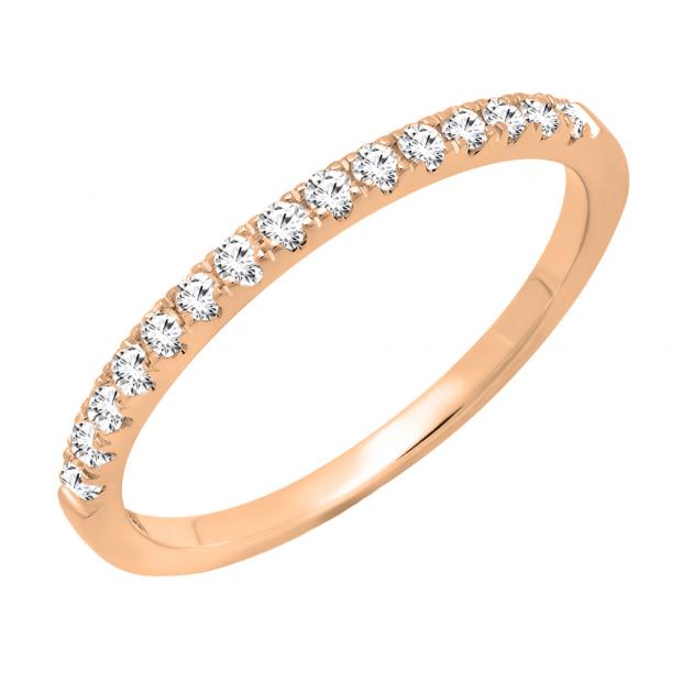 0.25 Carat (ctw) 10K Rose Gold Round White Diamond Ladies Bridal Stackable Wedding Band 1/4 CT