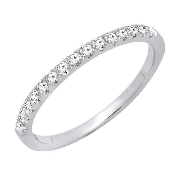 0.25 Carat (ctw) 10K White Gold Round White Diamond Ladies Bridal Stackable Wedding Band 1/4 CT