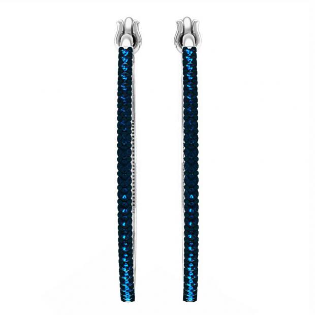 0.30 Carat (ctw) 14K White Gold Round Cut Blue Diamond Ladies Hoop Earrings 1/3 CT
