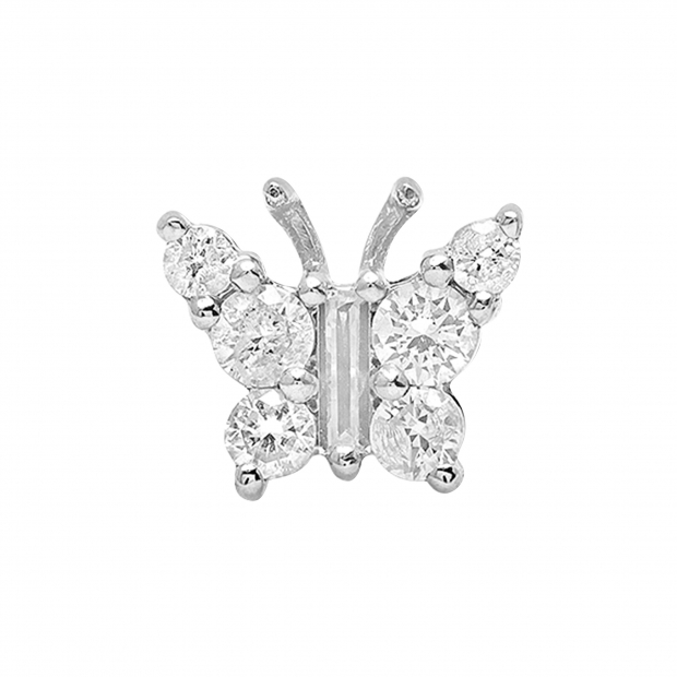 0.24 Carat (ctw) 14K White Gold Round & Baguette Cut Diamond Ladies Butterfly Stud Earring - 1 PC