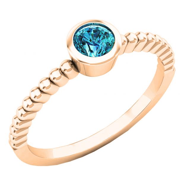 0.25 Carat (ctw) 10K Rose Gold Round Cut Blue Diamond Bridal solitaire Engagement Ring 1/4 CT