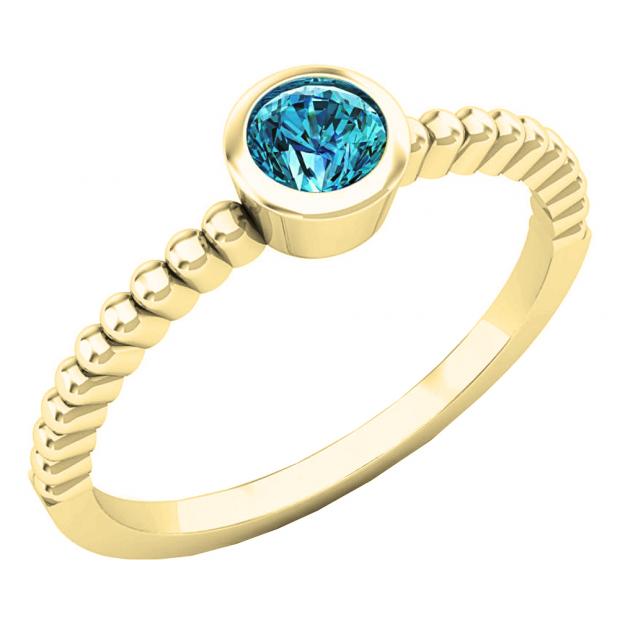 0.25 Carat (ctw) 10K Yellow Gold Round Cut Blue Diamond Bridal solitaire Engagement Ring 1/4 CT